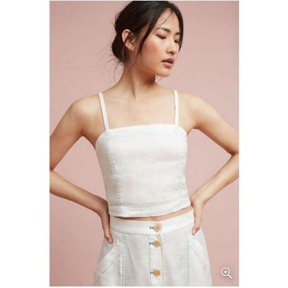 Anthropologie | Akemi & Kin White, Linen, Cropped Top w/Buttons on the back, 12